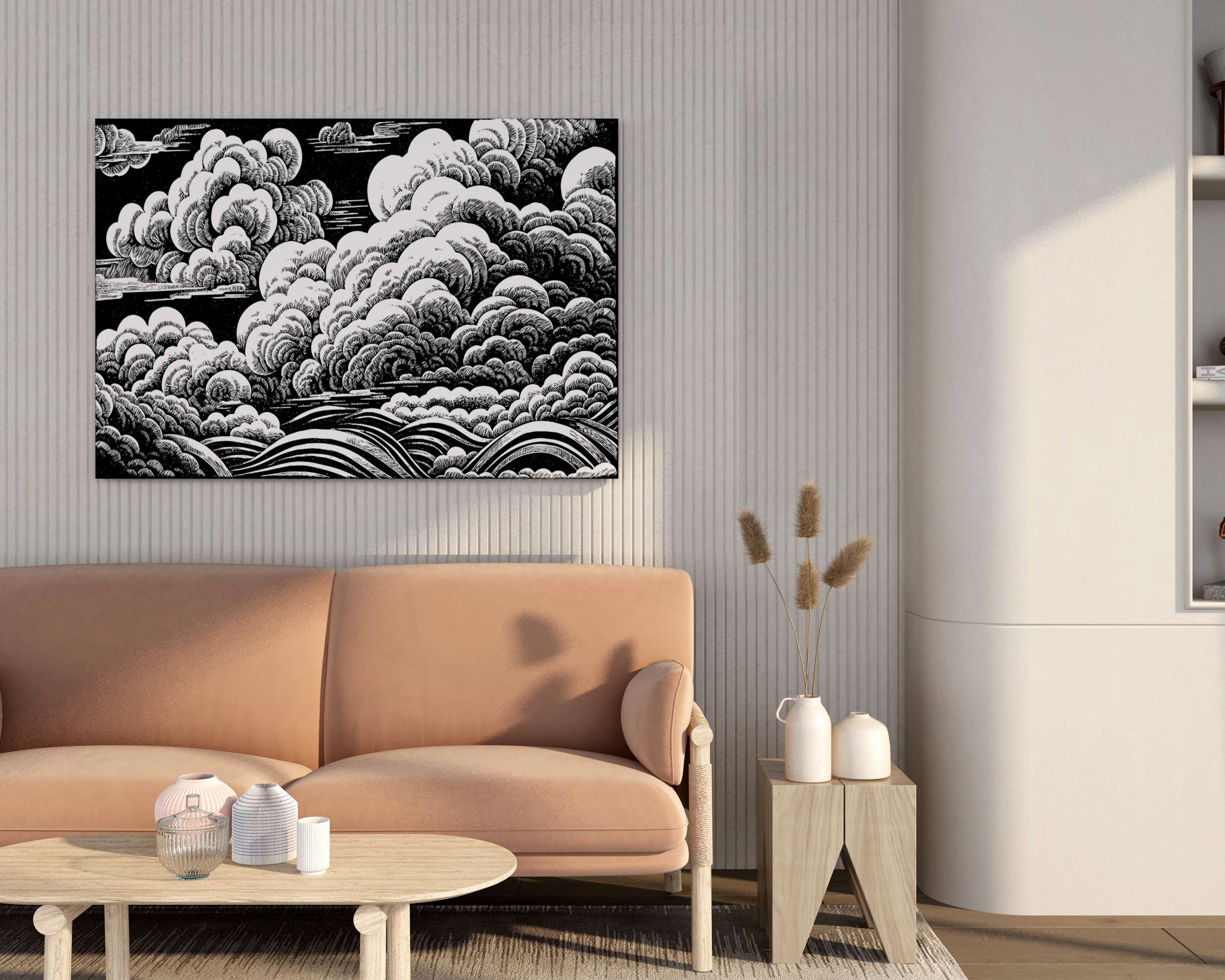 Modern Abstract Landscape Canvas Wall Painting with Frame – Size 34×22, Design 20
