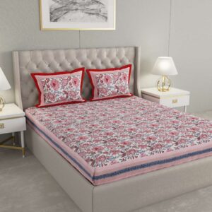 100% Pure Cotton Traditional Printed Bedsheet for Double Bed King Size Bedsheet with 2 Pillow Covers