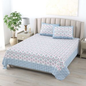 100% Pure Cotton Traditional Printed Bedsheet for Double Bed King Size Bedsheet with 2 Pillow Covers