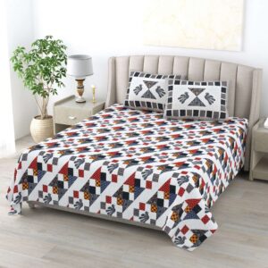 100% Pure Cotton Traditional Printed Bedsheet for Double Bed King Size Bedsheet with 2 Pillow Covers