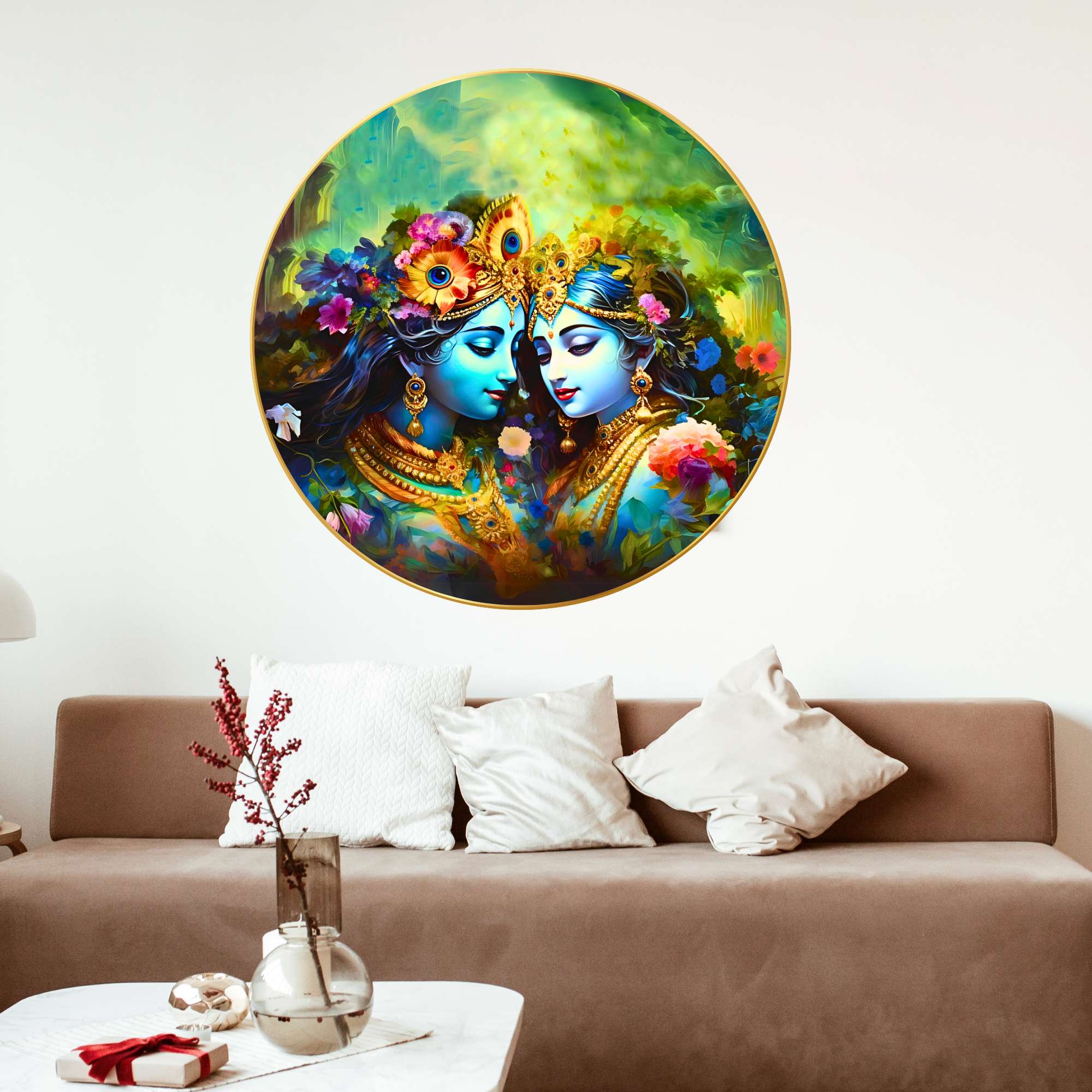 Wall Painting for Wall Decoration with Frame Sparkle Glossy Round Golden Framed Large Painting Office, Living Room, Bedroom,