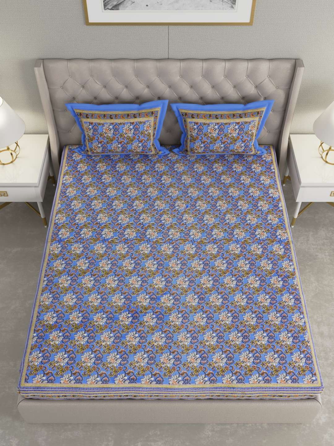 100% Pure Cotton Traditional Printed Bedsheet for Double Bed King Size Bedsheet with 2 Pillow Covers - Image 3