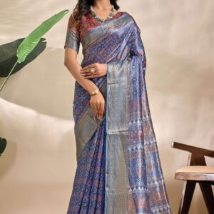 Royal Blue Soft Silk Blend Saree with Traditional Motifs