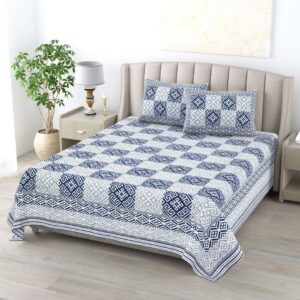 100% Pure Cotton Traditional Printed Bedsheet for Double Bed King Size Bedsheet with 2 Pillow Covers