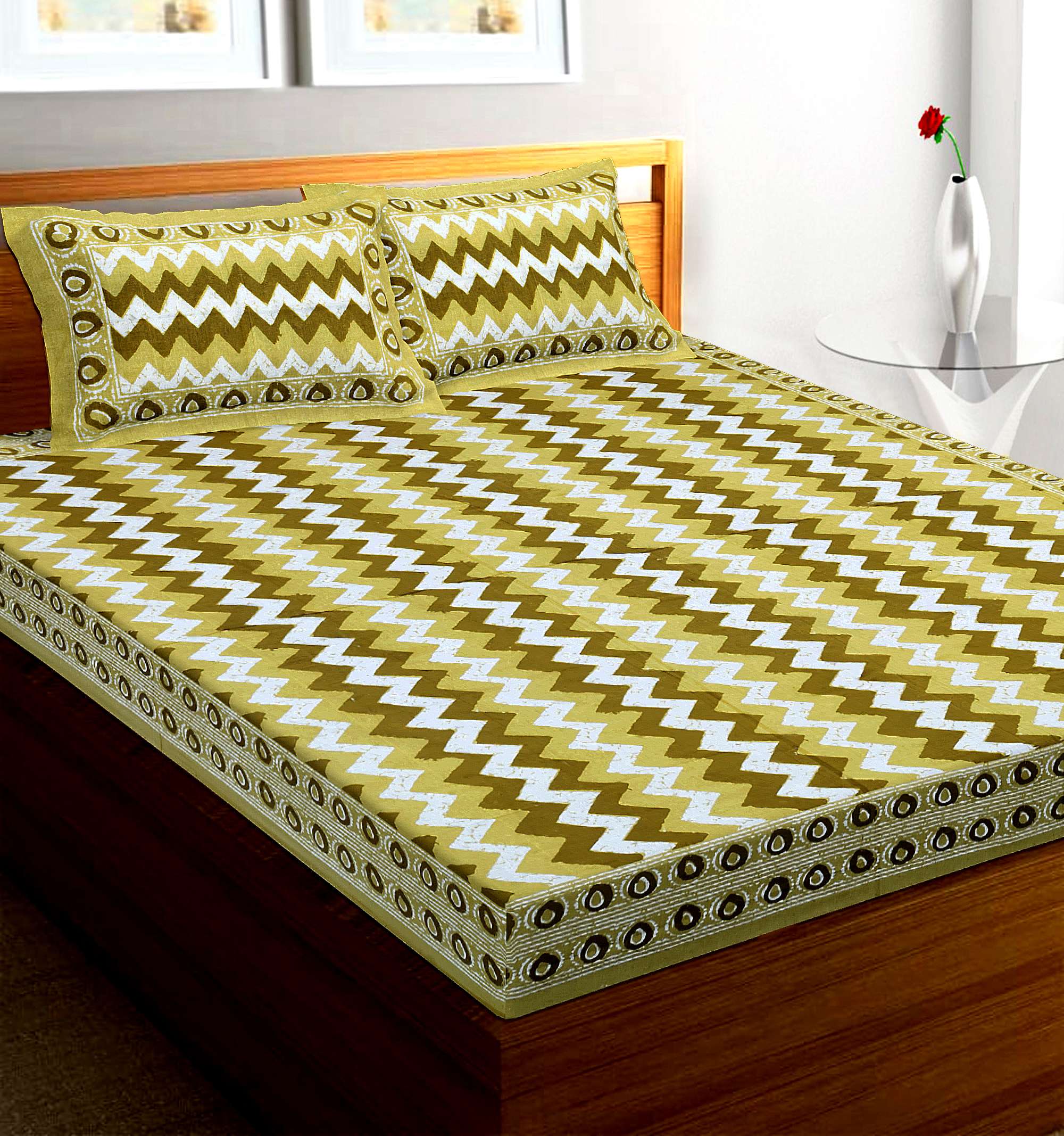 100% Pure Cotton Traditional Printed Bedsheet for Double Bed King Size Bedsheet with 2 Pillow Covers