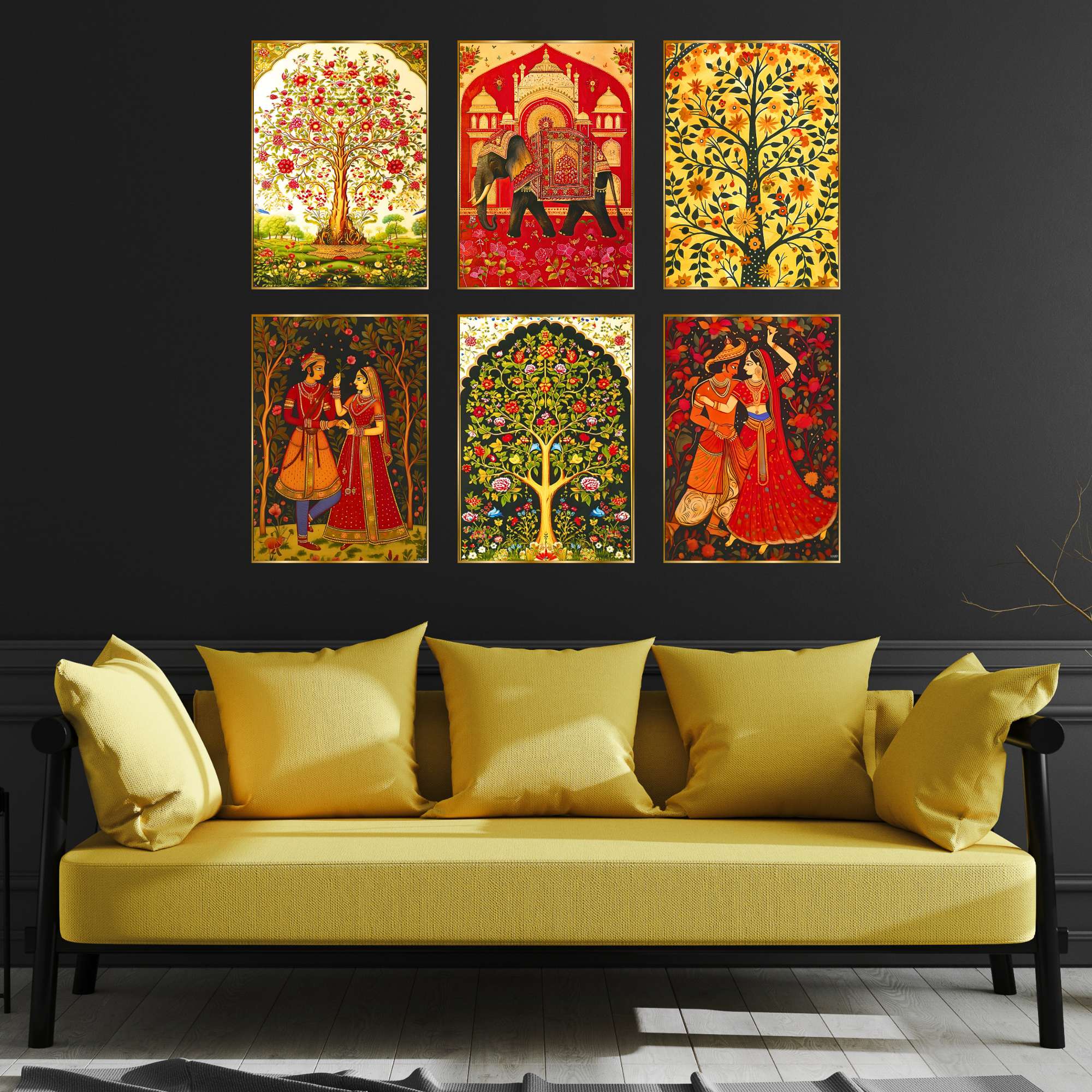 Set of Six Wall Paintings for Wall Dacoration Golden Framed Wall Paintings for Living Room & Bedroom Wall Art for Home Decora