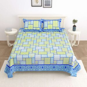 100% Pure Cotton Traditional Printed Bedsheet for Double Bed King Size Bedsheet with 2 Pillow Covers