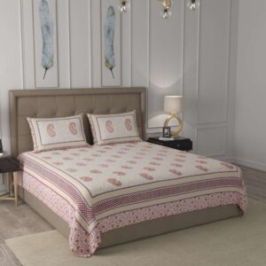 100% Pure Cotton Traditional Printed Bedsheet for Double Bed King Size Bedsheet with 2 Pillow Covers