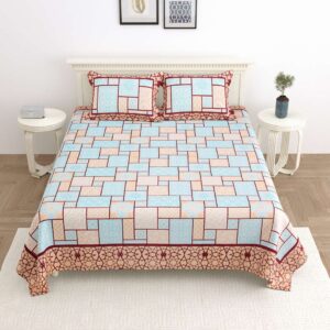 100% Pure Cotton Traditional Printed Bedsheet for Double Bed King Size Bedsheet with 2 Pillow Covers