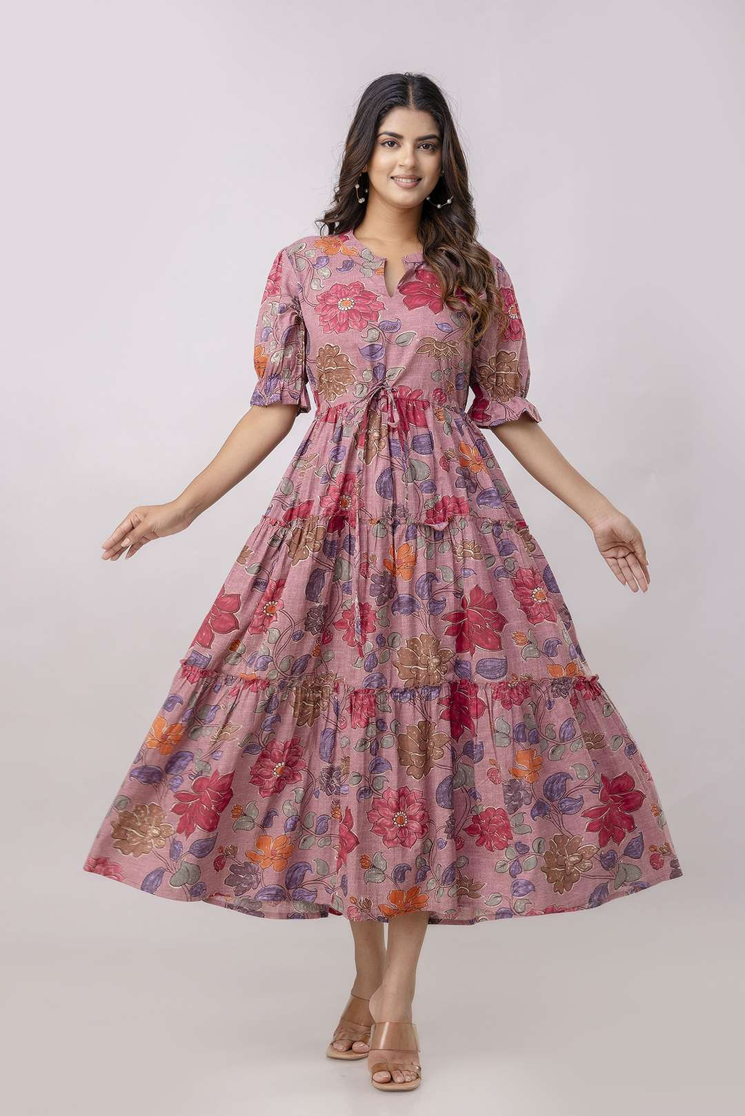 Women’s Cotton Printed Fit & Flare Anarkali Gown Midi Dress