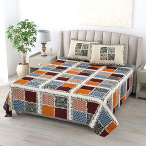 100% Pure Cotton Traditional Printed Bedsheet for Double Bed King Size Bedsheet with 2 Pillow Covers