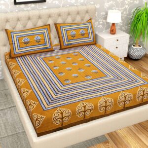 100% Pure Cotton Traditional Printed Bedsheet for Double Bed King Size Bedsheet with 2 Pillow Covers
