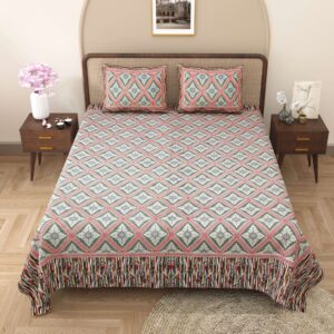 100% Pure Cotton Traditional Printed Bedsheet for Double Bed King Size Bedsheet with 2 Pillow Covers