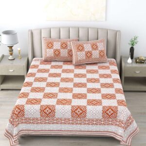 100% Pure Cotton Traditional Printed Bedsheet for Double Bed King Size Bedsheet with 2 Pillow Covers