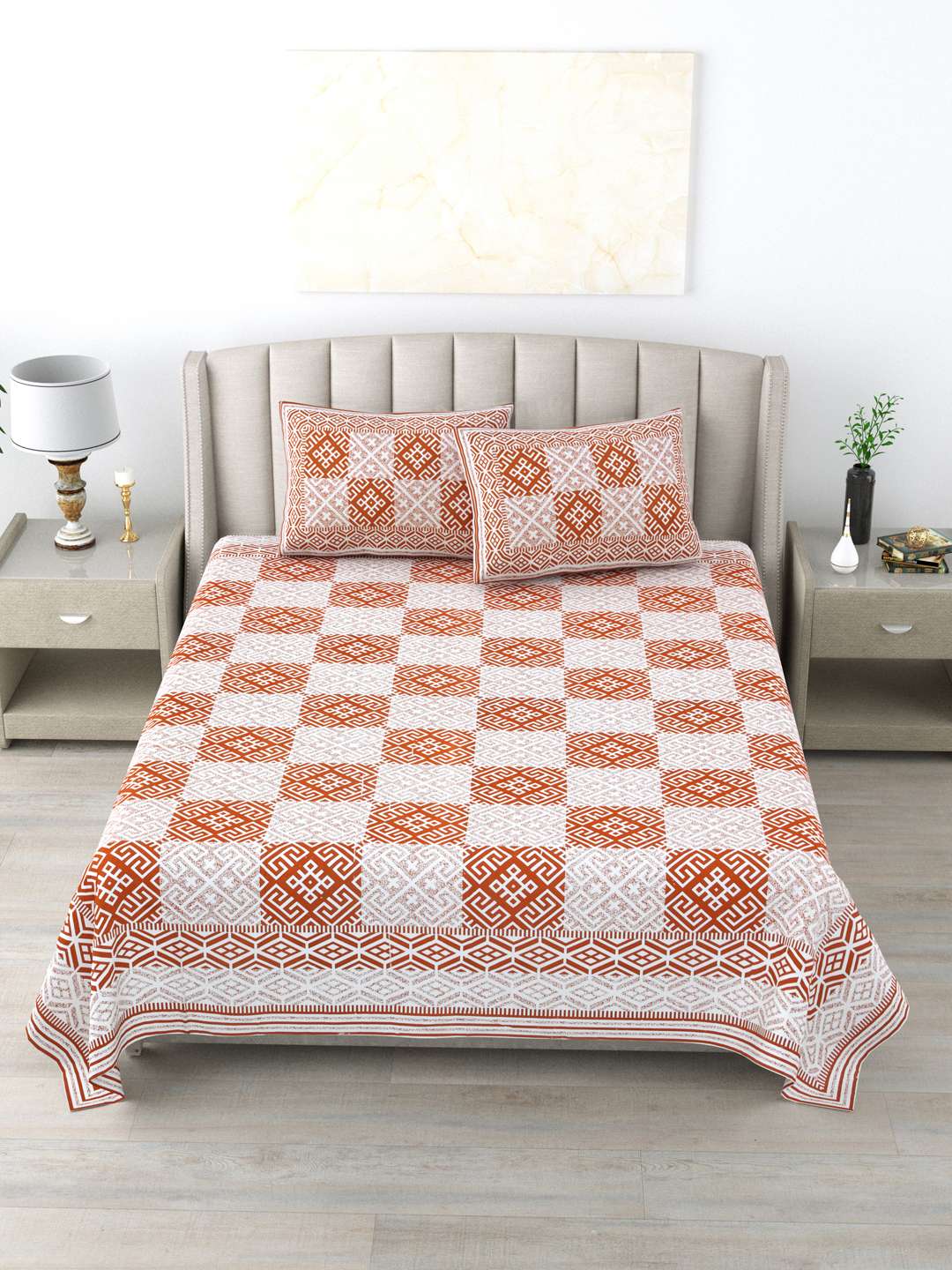 100% Pure Cotton Traditional Printed Bedsheet for Double Bed King Size Bedsheet with 2 Pillow Covers
