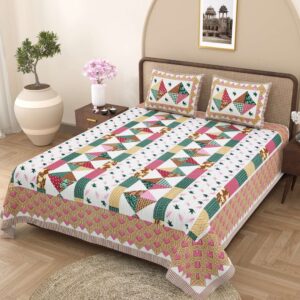100% Pure Cotton Traditional Printed Bedsheet for Double Bed King Size Bedsheet with 2 Pillow Covers