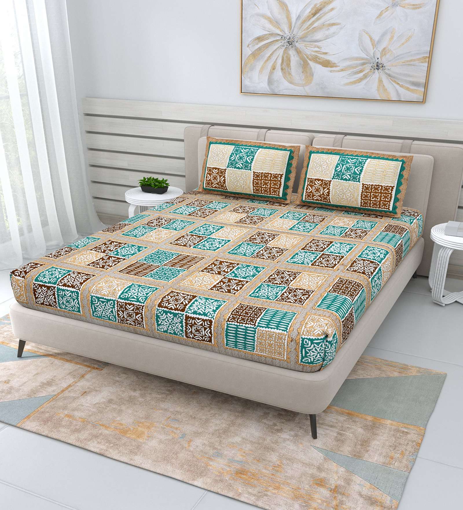 100% Pure Cotton Traditional Printed Bedsheet for Double Bed King Size Bedsheet with 2 Pillow Covers