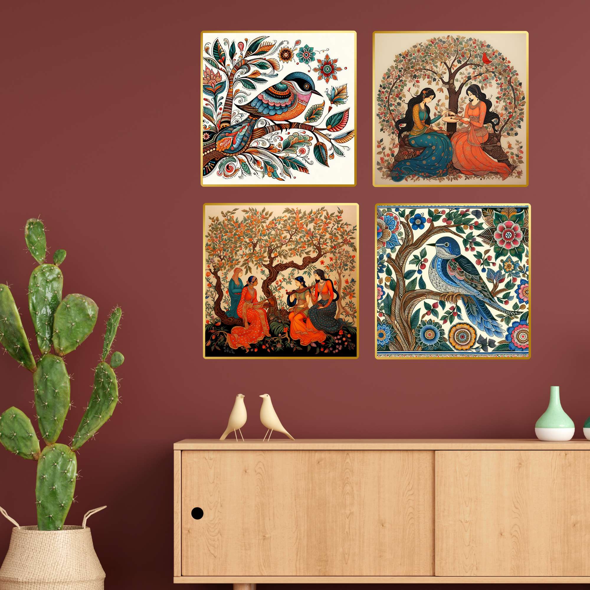 Set of Four Wall Paintings for Wall Dacoration Golden Framed Wall Paintings for Living Room & Bedroom Wall Art for Home Decor