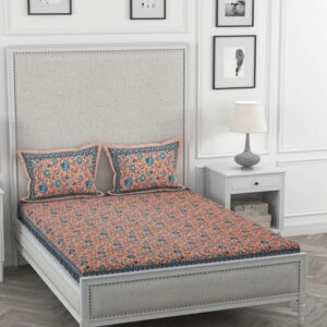 100% Pure Cotton Traditional Printed Bedsheet for Double Bed King Size Bedsheet with 2 Pillow Covers