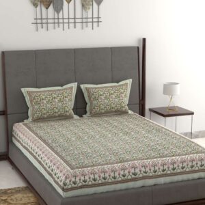 100% Pure Cotton Traditional Printed Bedsheet for Double Bed King Size Bedsheet with 2 Pillow Covers