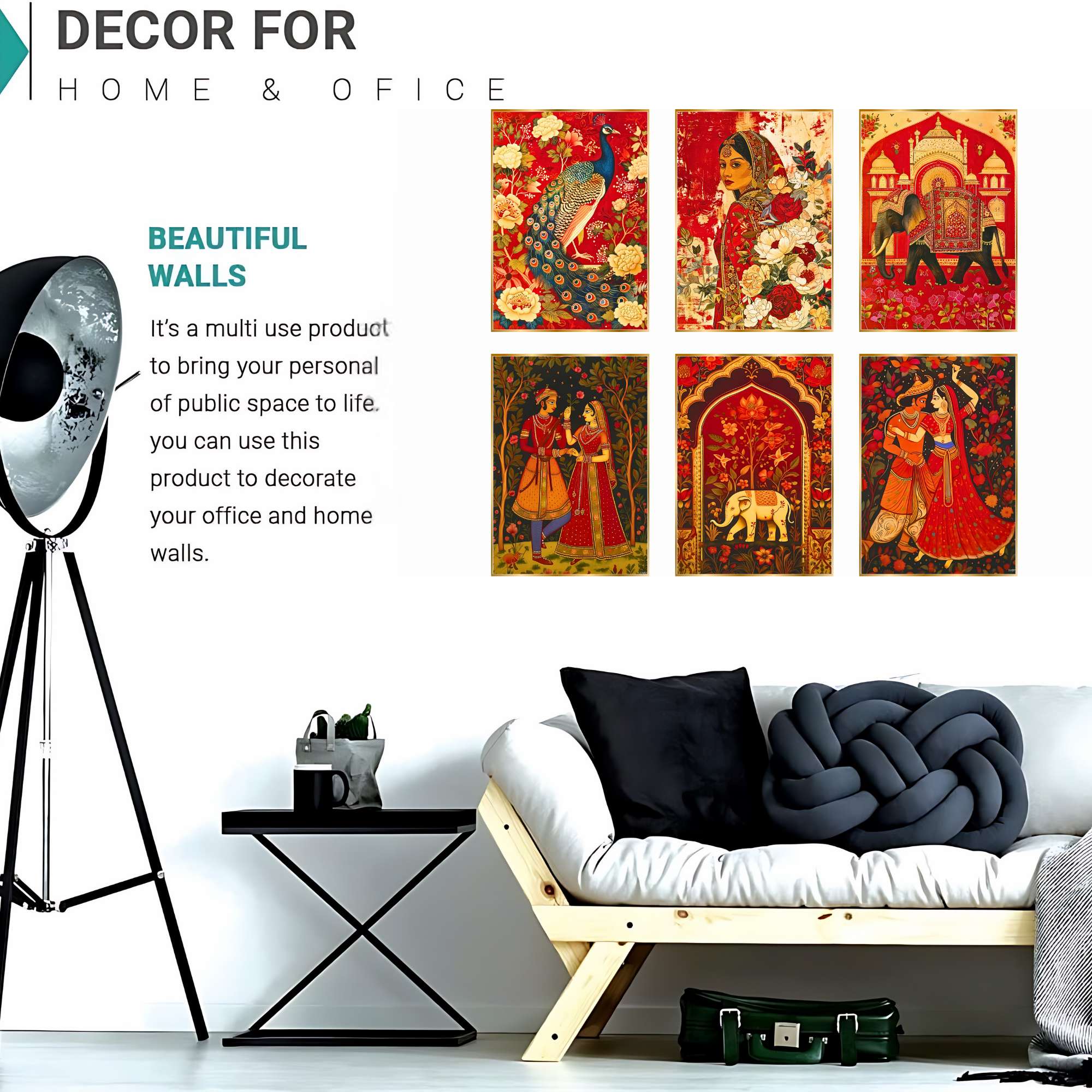 Set of Six Wall Paintings for Wall Dacoration Golden Framed Wall Paintings for Living Room & Bedroom Wall Art for Home Decora