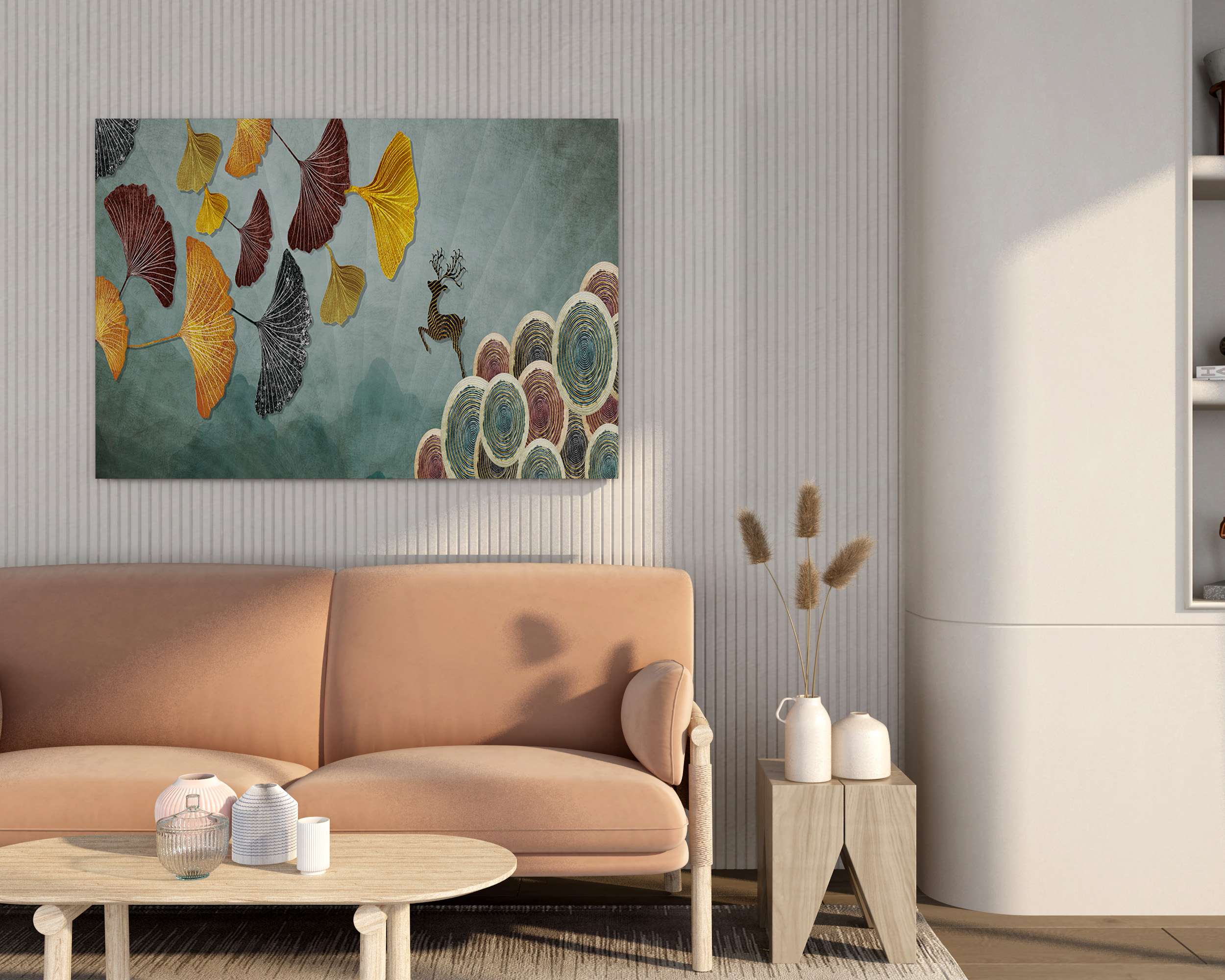 Modern Abstract Landscape Canvas Wall Painting with Frame – Size 34×22, Design 13