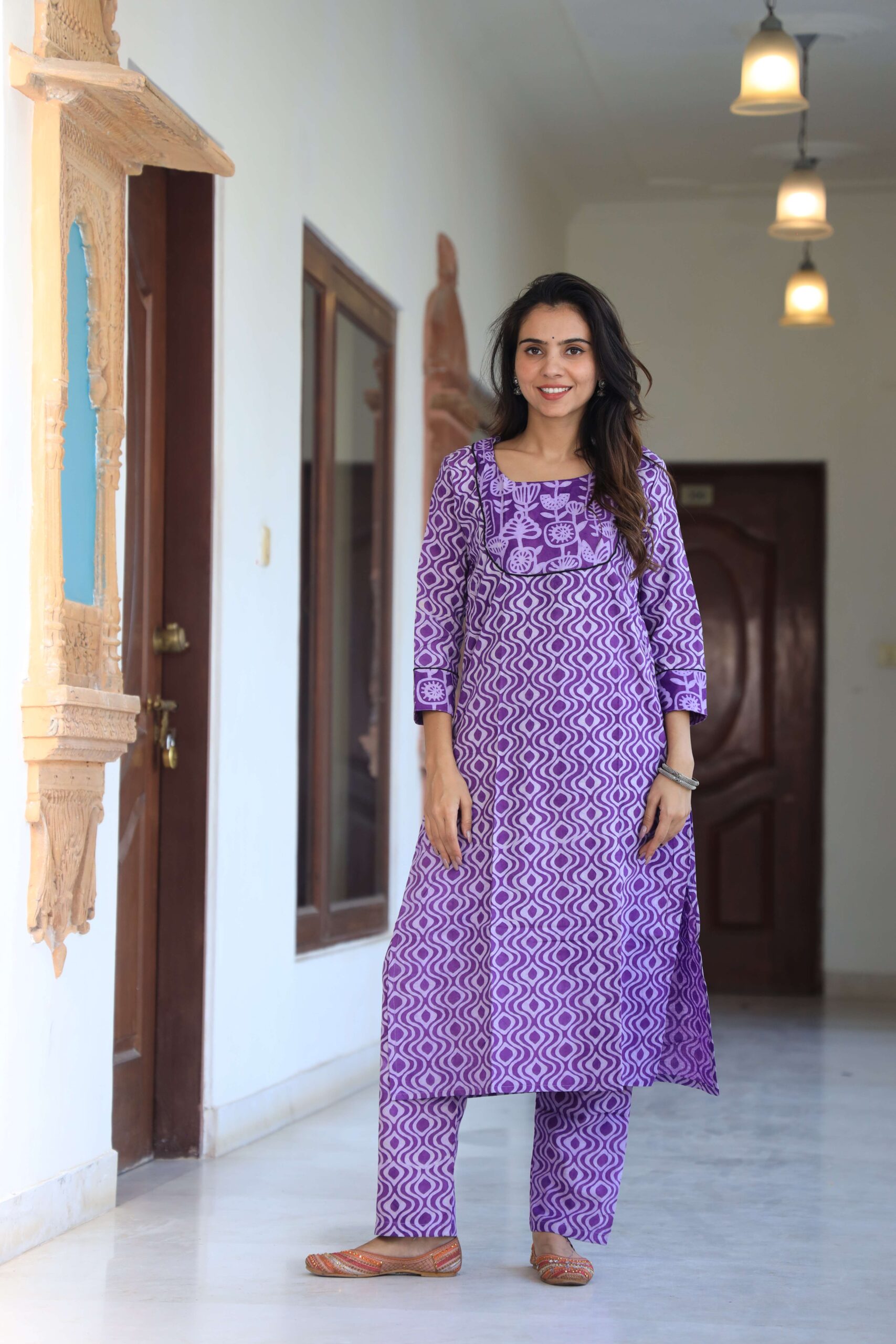 Women?s Purple Cotton Kurta Set with Pants