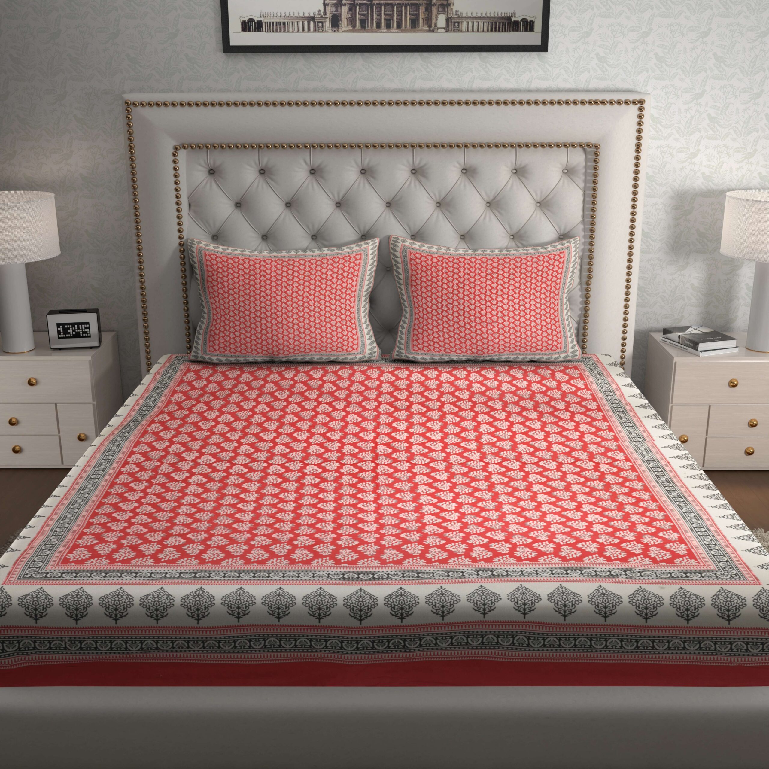Jaipuri Cotton Printed Double Bedsheet With Two Pillow Covers