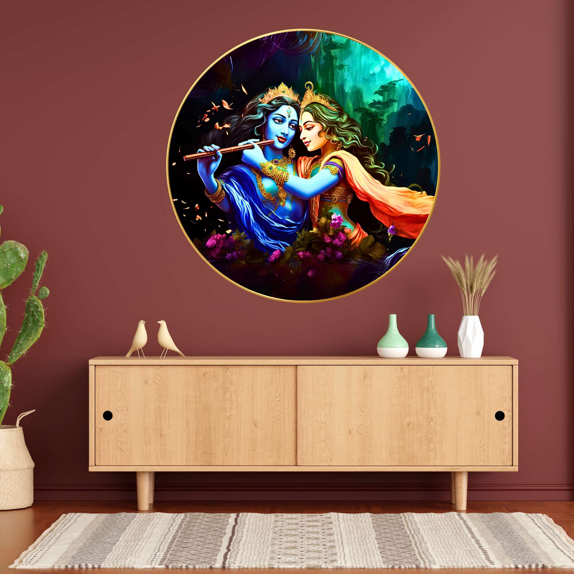 Wall Painting for Wall Decoration with Frame Sparkle Glossy Round Golden Framed Large Painting Office, Living Room, Bedroom,
