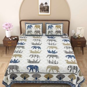 100% Pure Cotton Traditional Printed Bedsheet for Double Bed King Size Bedsheet with 2 Pillow Covers