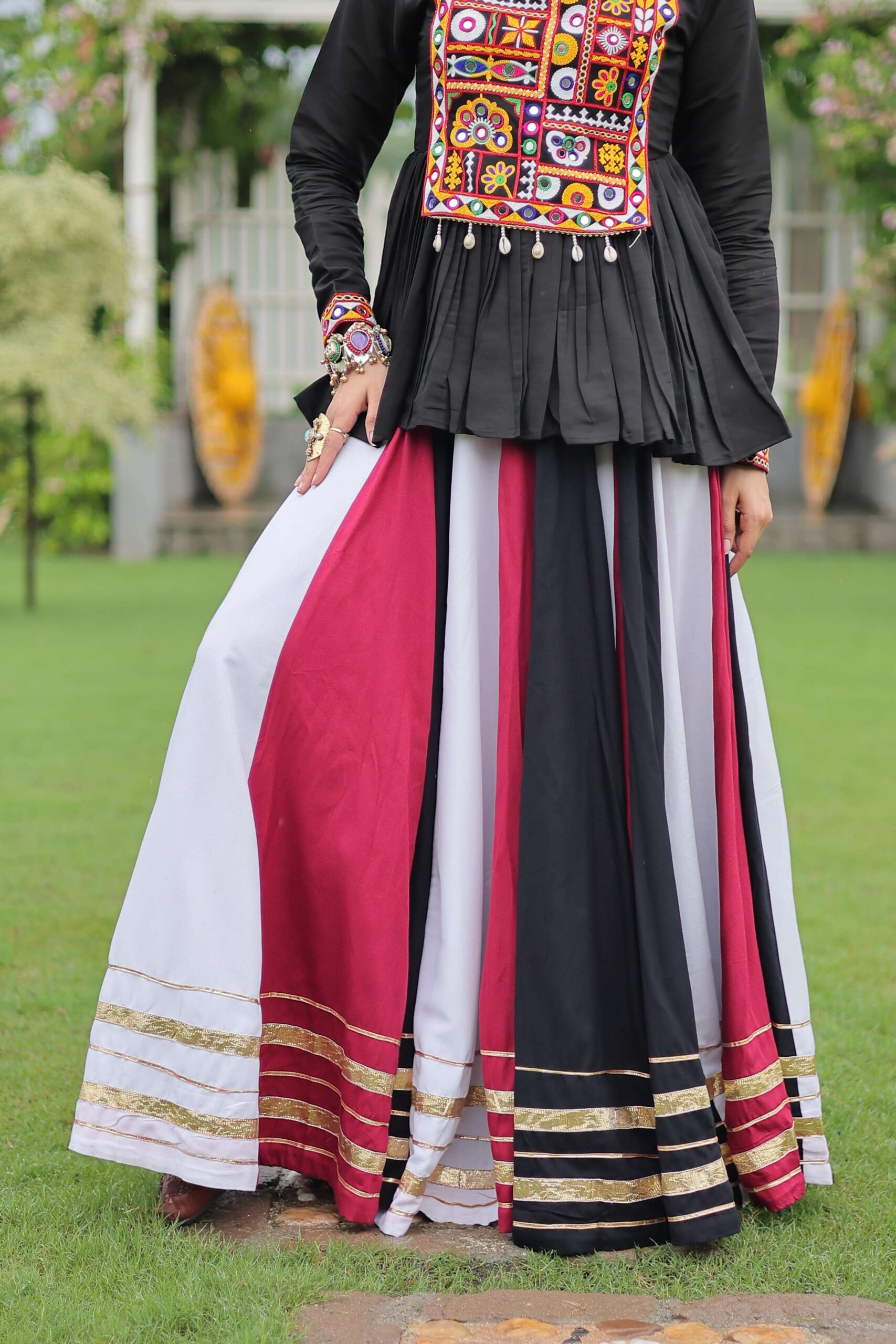 Multicolor Navratri Lehenga Choli Set with Black Peplum Top - Image 4