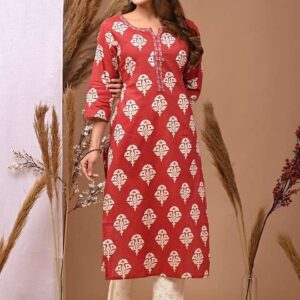 Women's Rayon Printed Straight Kurti With Pant Set