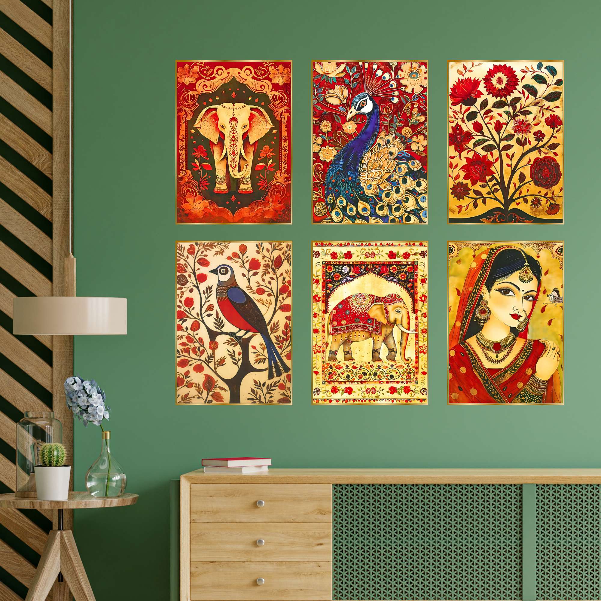 Set of Six Wall Paintings for Wall Dacoration Golden Framed Wall Paintings for Living Room & Bedroom Wall Art for Home Decora