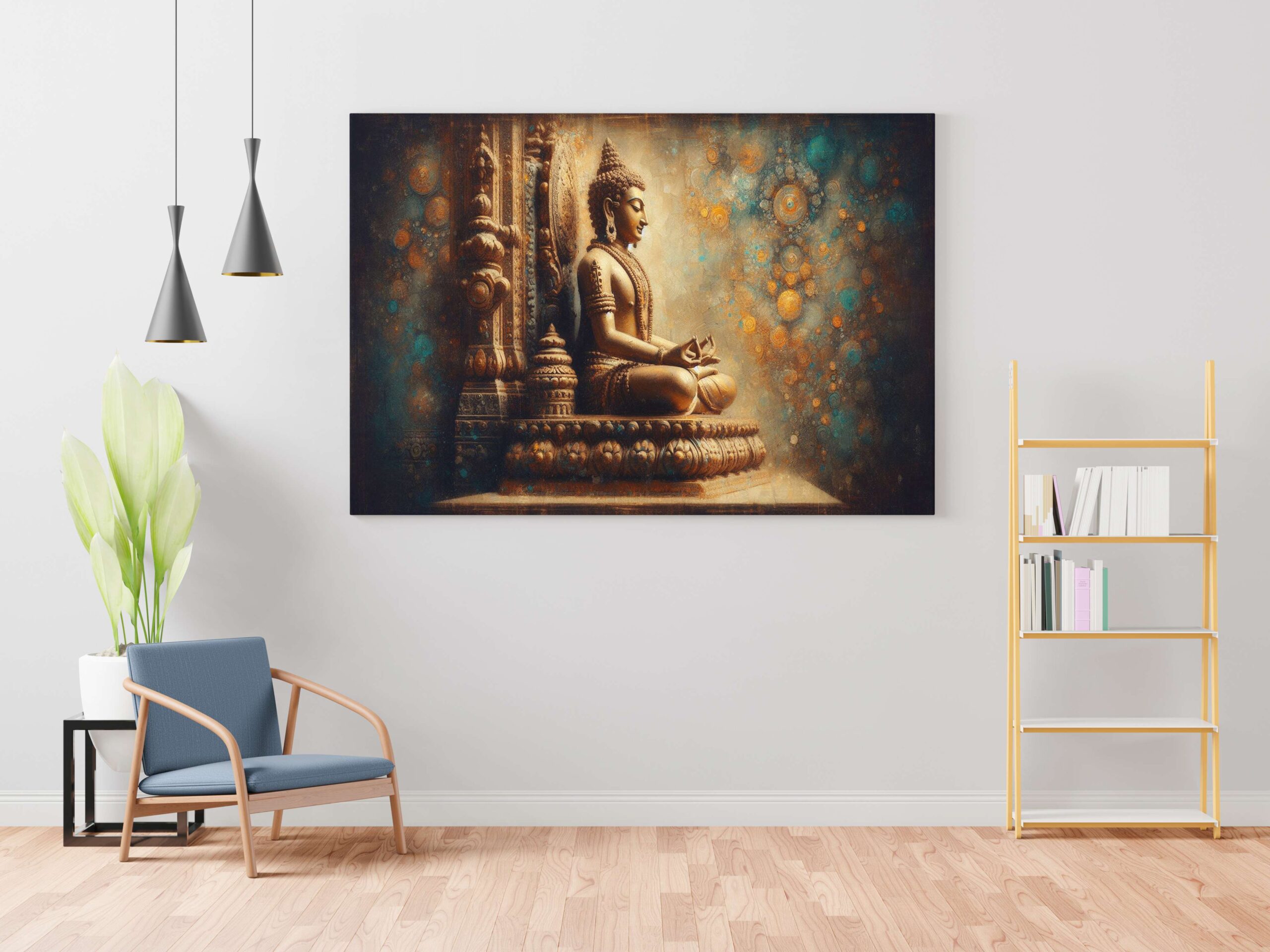 Lord Buddha Canvas Wall Painting with Frame – Size 34×22, Design 17