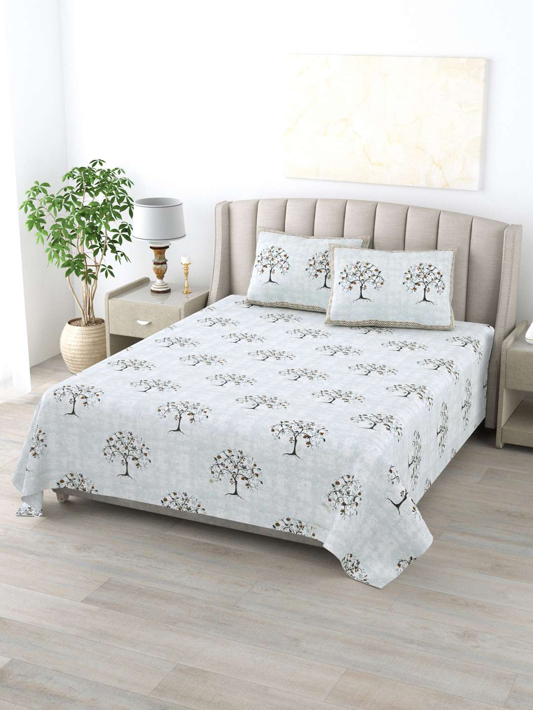 100% Pure Cotton Traditional Printed Bedsheet for Double Bed King Size Bedsheet with 2 Pillow Covers