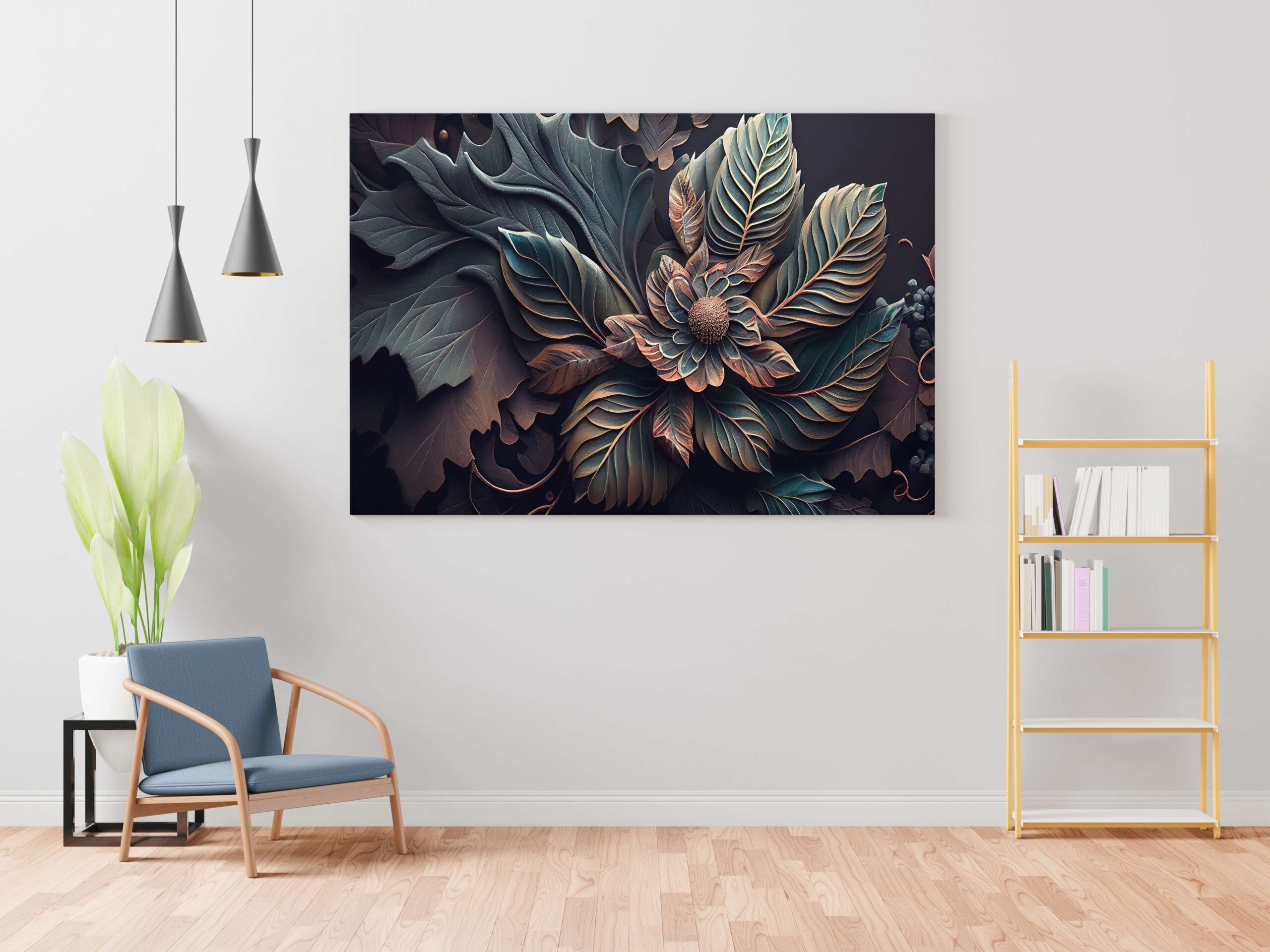 Floral Canvas Wall Painting with Frame – Size 34×22, Design 32