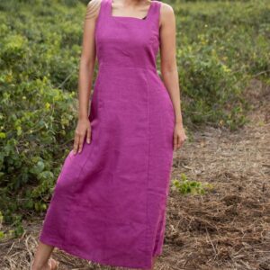 Women's Cotton Solid Pain Sleeveless Midi Dress Stylish Western One Piece Casual Empire Dress ( Purple )