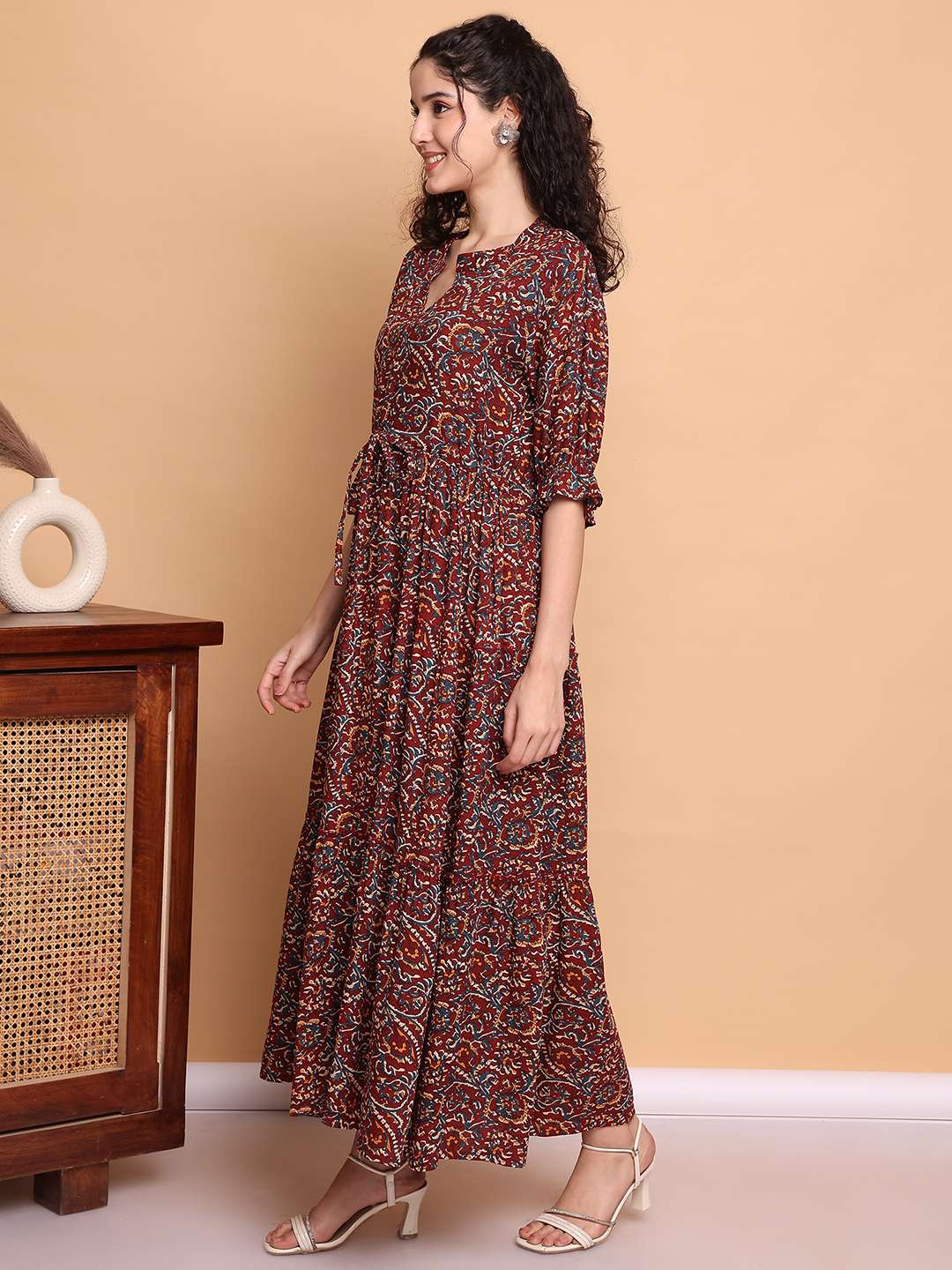 Women’s Cotton Printed Fit & Flare Anarkali Gown Midi Dress