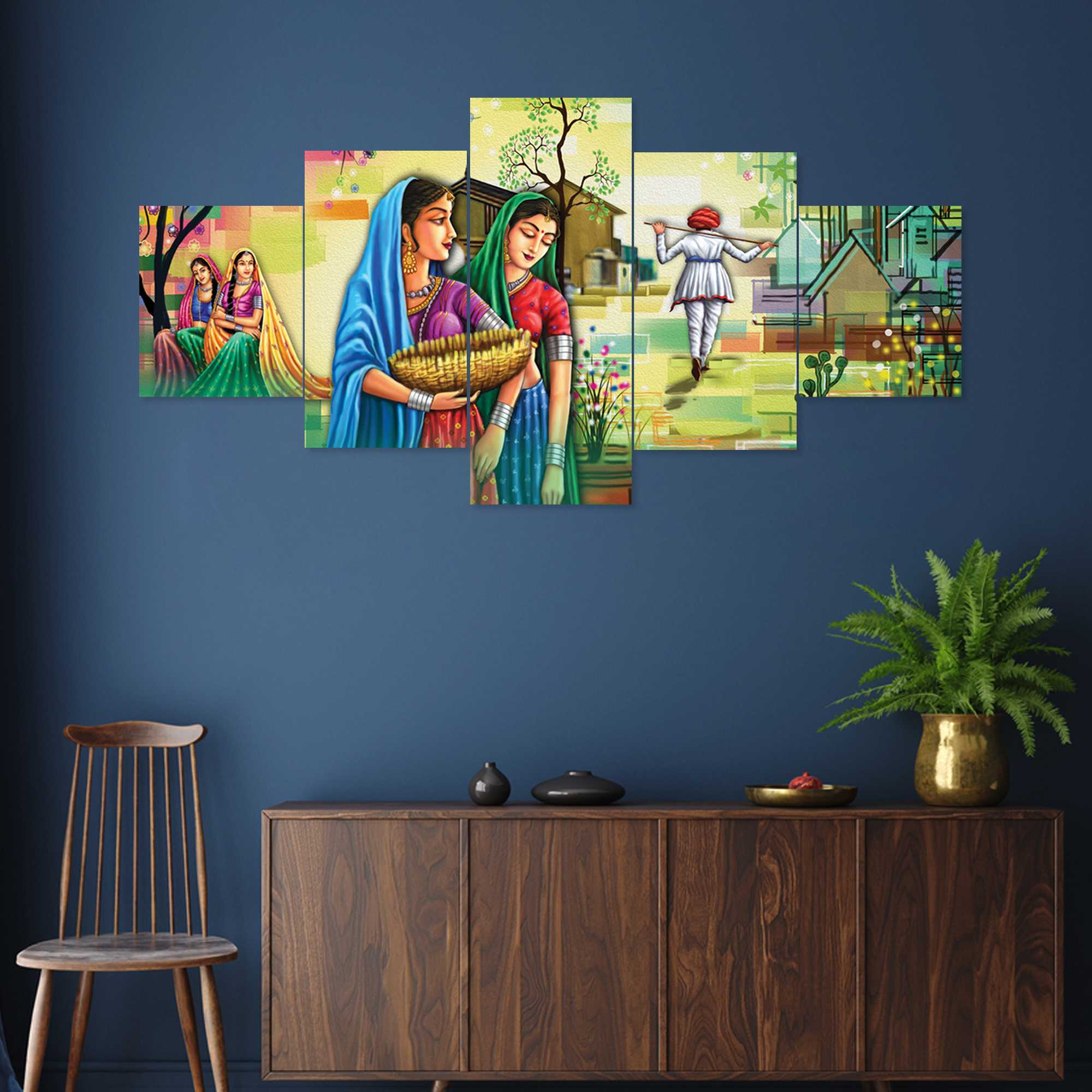 Rajsthan Set of Five 3D Framed Paintings for Wall Decoration – Ideal for Home, Living Room, and Bedroom (125 x 60 CM)