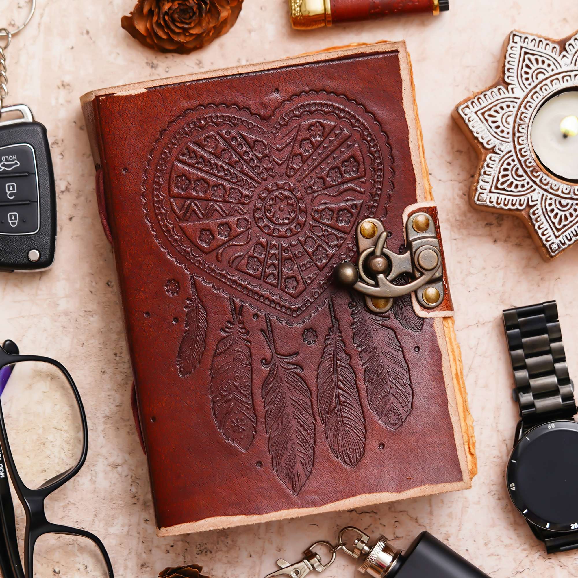 Handmade Vintage Leather Diary with Antique Lock – Model AR-LBLD6