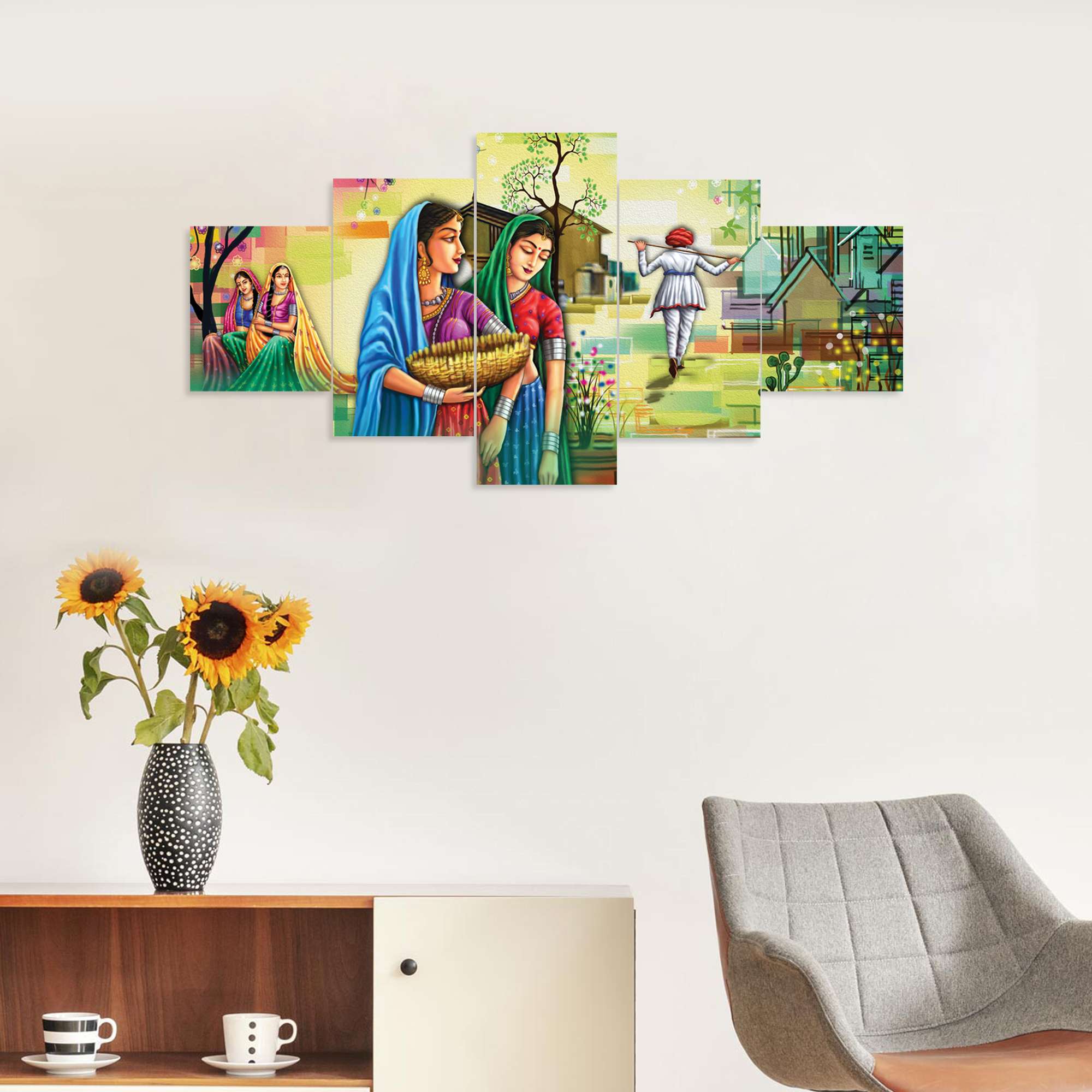 Rajsthan Set of Five 3D Framed Paintings for Wall Decoration – Ideal for Home, Living Room, and Bedroom (125 x 60 CM) - Image 3